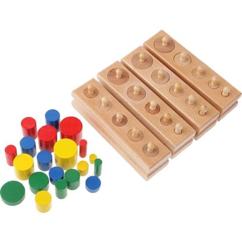Kids Montessori 4 Blocks Socket Cylinder Set Early Learning Educational Toys
