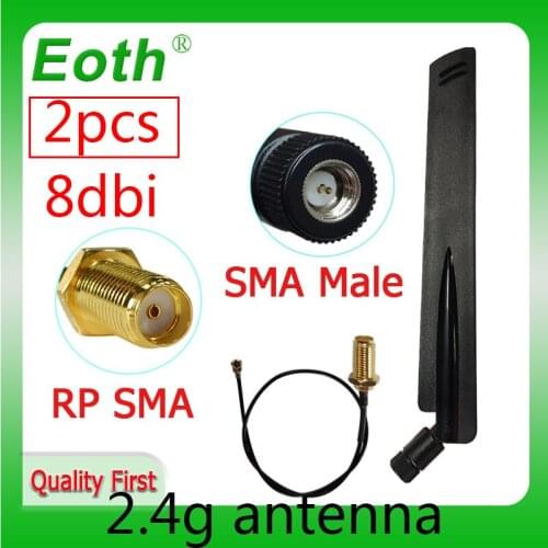 2pcs 2.4Ghz antenna wifi antenna SMA male Connector 8dbi 2.4G antena wi fi antenne + PCI U.FL IPX to RP-SMA Pigtail Cable