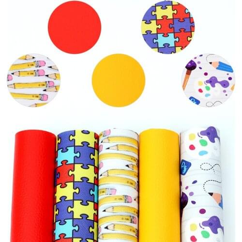 JOJO BOWS 22*30cm 5pcs/set Back To School Faux Leather Sheets Printed Glitter Synthetic Leather Fabric For Crafts DIY Hair Bows