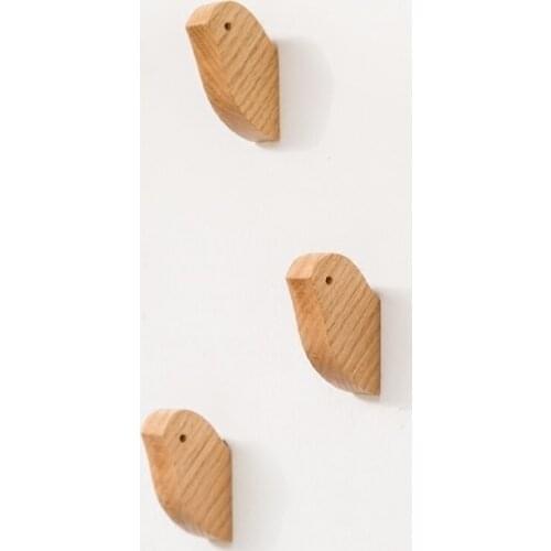 Solid Wood Creative Birds Hanging Hook Lovely Wall Hanging Living Room Adhesive Wall Coat Hat Rack Wood Decoration Hanging Ho