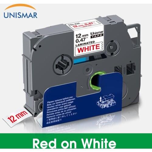 Unismar Red on White TZe-232 12mm Laminated Label Tape TZ-232 TZe232 Cassette Ribbon for Brother Ptouch PT Label Printer TZe-231