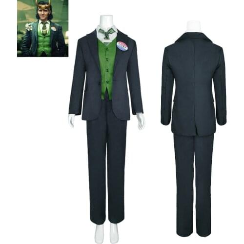 Superhero Loki Cosplay Costumes Green Suit Uniform Shirt Pants Tie Vest Medal 7pcs Adult Men Women Set Halloween Loki Costume