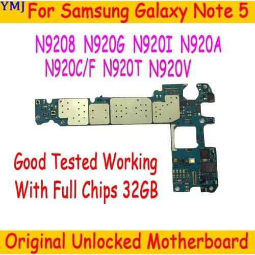 32GB for Samsung Galaxy Note 5 N9208 N920V N920A Motherboard,Original unlocked Mainboard with Full Chips Plate