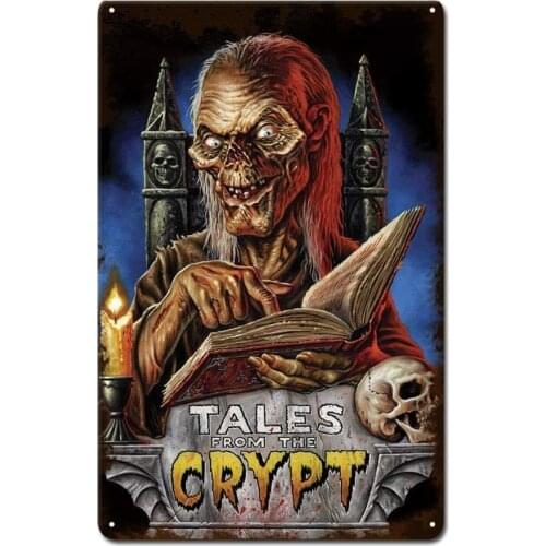 Metal Wall Sign Retro Movie Crypt Story Design Skull Club Bar Wall Decoration Art Poster Square Metal Sign 8X12 Inches