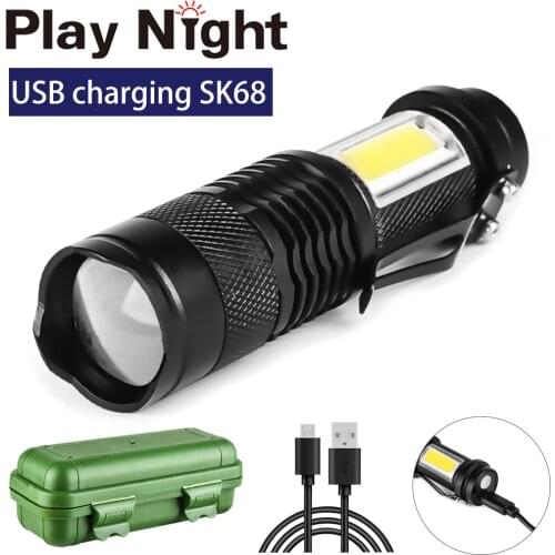 Multifunction LED Flashlight Built In Battery Zoom Focus Mini Torch Lamp Adjustable Penlight Outdoor Waterproof Flashlight
