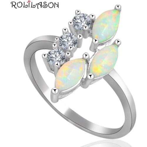 Zirconia Design party fashion jewelry for women lowest price Green fire Opal Silver Stamped Rings USA size #6#7#8#9 OR606