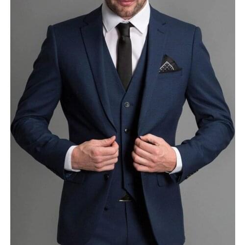 Navy Blue Formal Wedding Men Suits 2018 Notched Lapel Custom Made Business Groom Wedding Tuxedos (Jacket + Pants+ Vest) terno