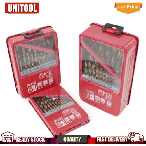 FINDER 13/19/25PCS 1.0~13mm HSS Titanium Coated Drill Bit Set For Metal Woodworking Drilling Power Tools Accessories In Iron Box