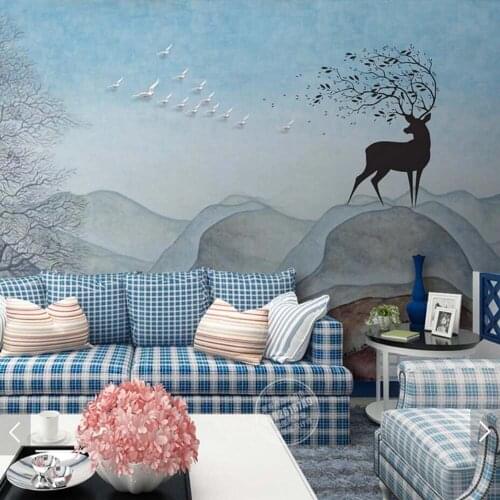 3D ELK Animal Tree Wallpaper Mural Print Photo Wall Paper for Living Room Bedroom Wall Decor Painting Murals Custom Any Size