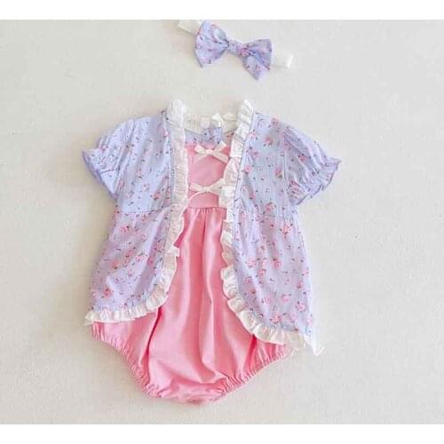 Newborn Baby Girls Bodysuit Set Baby Clothes Cartoon Short Sleeve Romper+Headband Summer Fashion Sunsuit Infant Clothing