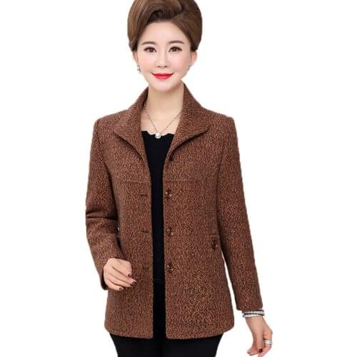 Single Breasted Womens Jacket Spring and Autumn Casual Jackets Short Middle-aged and Elderly Women Coat Tops Plus Size 4XL W113