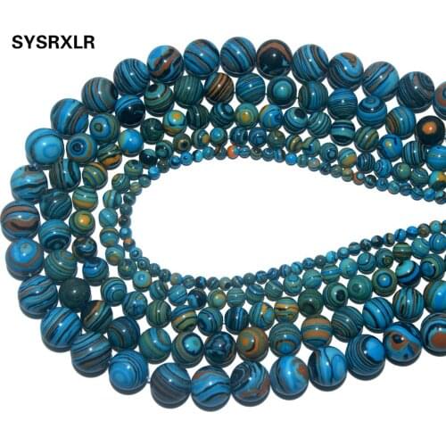 Wholesale Natural Stone Blue Peacock Malachite Round Beads For Jewelry Making DIY Bracelet Necklace Material 4 6 8 10 12 MM