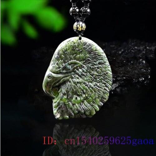 Jade Eagle Pendant Necklace Black Green Charm Carved Obsidian Natural Gifts Fashion Gemstone Chinese Amulet Jewellery