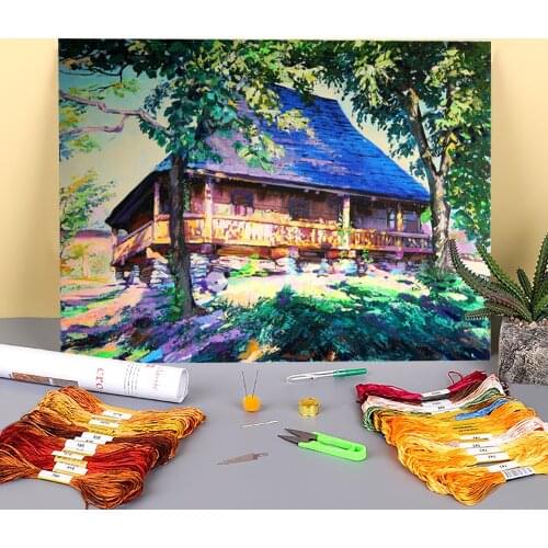 Landscape Old Hut Printed 11CT Cross Stitch DIY Embroidery Set DMC Threads Hobby Craft Handicraft Painting Design Stamped