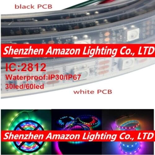 5m WS2812B Smart RGB LED Pixel Strip Black/White PCB 30/60leds/m WS2812 IC ,WS2812B/M 30/60 pixels IP30 IP67 DC5V