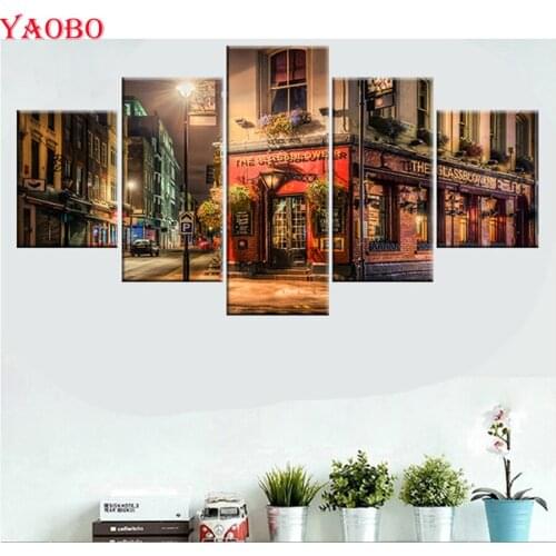 Full square Diamond Mosaic sale 3D DIY Diamond Painting Cross Stitch diamond Embroidery London Night Scene City Street 5pcs/set