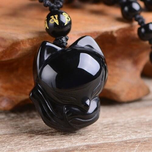 Drop Shipping natural crystal Necklace Pendant Natural Obsidian Stone Fox Pendant Gift for Girls Women Fine Jade Stone Jewerly