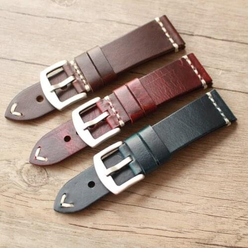 New Handmade 18mm 19mm 20mm 21mm 22mm 23mm 24mm Crazy Horse Genuine Leather Watchband For Seiko Oris Citizen Role Watch Strap