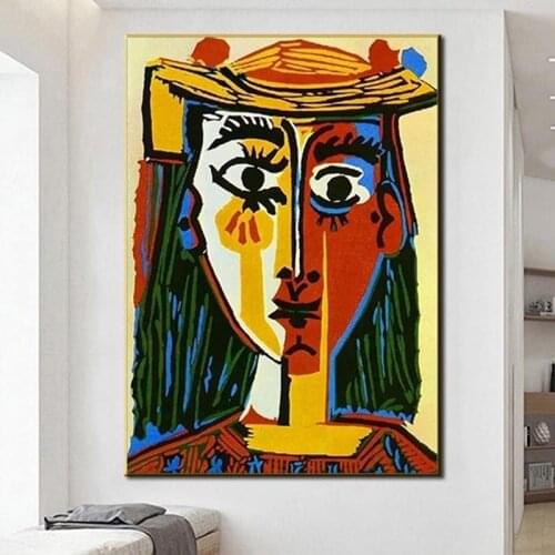 Modern Art Famous Painting Picasso Mujer Con Sombrero Oil Painting Canvas Painting Wall Art for Living Room Home Decor Cuadros