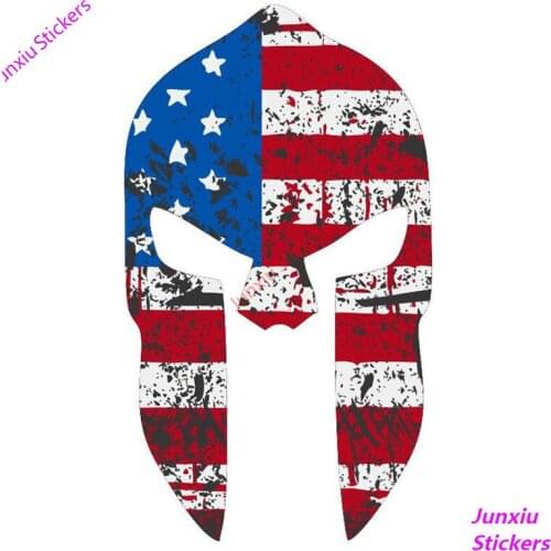 SPARTAN HELMET TATTERED USA Flag Style Suv Cover Scratches Decals for Car Bumper Window Bodywork Accessories Interior KK16*8cm