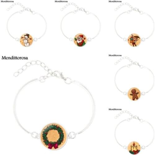 Mendittorosa Glass Bracelet Bangle For Women Silver Chain Neck Lace Green Glass s Jewelry Bijouterie Happy Santa Claus