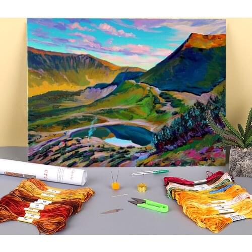 Landscape Lake Vorozheska Pre-Printed 11CT Cross Stitch Full Kit DIY Embroidery DMC Threads Sewing Hobby Painting Stamped