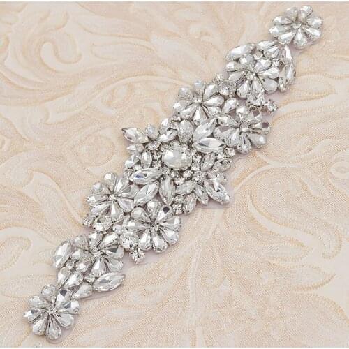 Yanstar 5PCS Handmade Bridal Sash Rhinestones Appliques Clear Rose Gold Crystal Patch On For Wedding Dresses Belt YS838