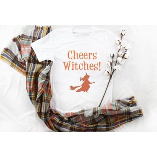 Halloween shirt women cheers witches graphic funny slogan fashion tees slogan vintage girl style cotton tops tumblr goth shirts