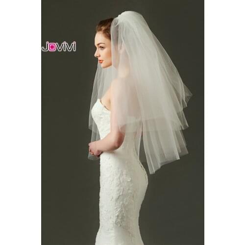 Jovivi 2 Layers Elbow Wedding Beige Bridal Veil With Comb Bride Marrige Accessories 1pc