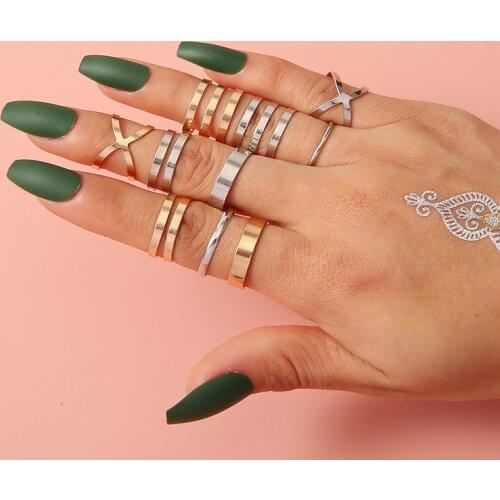 10Pcs /Set Retro Minimalist Metal Geometric Gold and Silver Color Cross Hollow Ring for Women Joint Ring Net Celebrity Bohemian