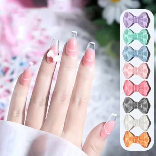 10pcs Cute Bow 3d Nail Art Decorations Semi Transparent Candy Colorful Bowknots Nail Ornaments Diy Manicure Accessories
