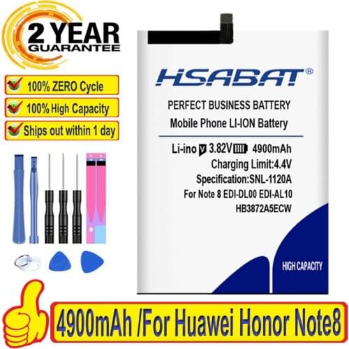 100% Original HSABAT 4900mAh HB3872A5ECW Battery For Huawei Honor Note 8 Note8 EDI-DL00 EDI-AL10