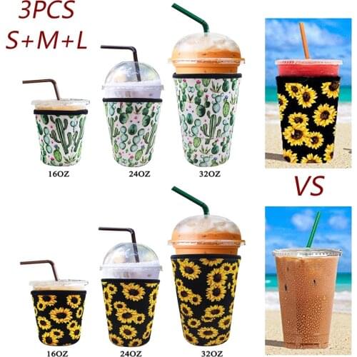 3 Pcs Reusable Iced Coffee Sleeve Milk Tea Cold Beverages Cup Holders Neoprene Durable Bottle Covers for Kids and Adults