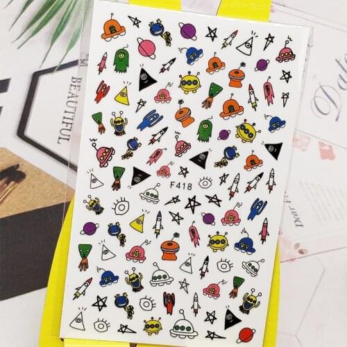 3D Nail Sticker Decals UFO Rocket Alien Design Nail Art Decorations Stickers Sliders Manicure Accessories Nails Decoraciones