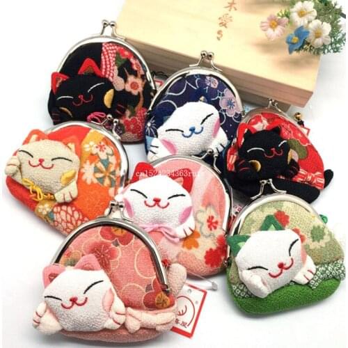 50pcs Coin Bag Purse Japan Japanese Kimono Cat Fish Coin Purse Lucky Wallet Storage Bags Make Up Bags Case