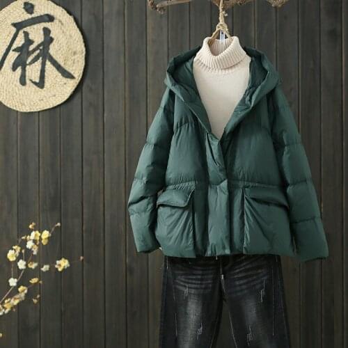 90% White Duck Down Jacket 2021 Winter Loose Warm Female Hooded Windproof Short Parkas khaki Soild Color Outwear New Style