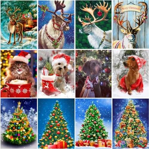 5D DIY Full Christmas Diamond Painting New Elk and Christmas Tree Cross Stitch Embroidery Mosaic Square Round Diamond Art