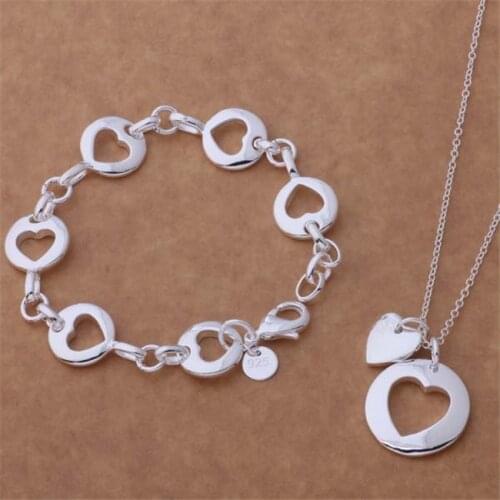 AS118 Hot Sale Silver Plated Color Jewelry Sets For Women Wholesale High Quality Classic Bracelet 135 + Necklace 276