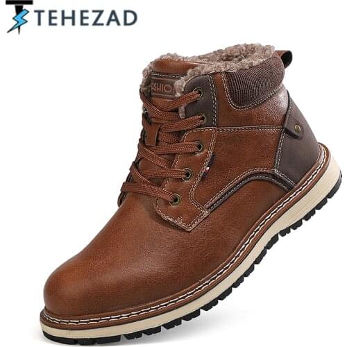 TEHEZAD 2021 New Winter Outdoor Walking Shoes Men Casual Genuine Leather Boots Working Thick Warm Footwear Waterproof Snow Boot