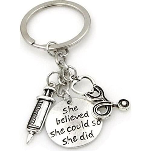 Syringe Stethoscope Keychain Key Chain Keyring Doctor Nurse Physicians Medical Student Graduation Gift Jewelry