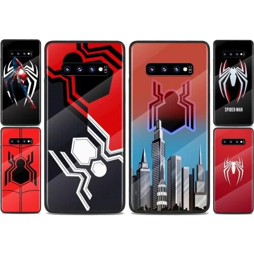Tempered Glass Cover Marvel Spider-Man Logo For Samsung Galaxy S20 FE S10e S10 S9 S8 Ultra Plus Lite Plus Phone Case