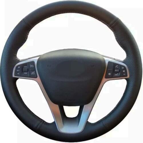 Car Steering Wheel Cover DIY Hand-Stitched Black Genuine Leather For Lada Vesta 2015 2016 2017