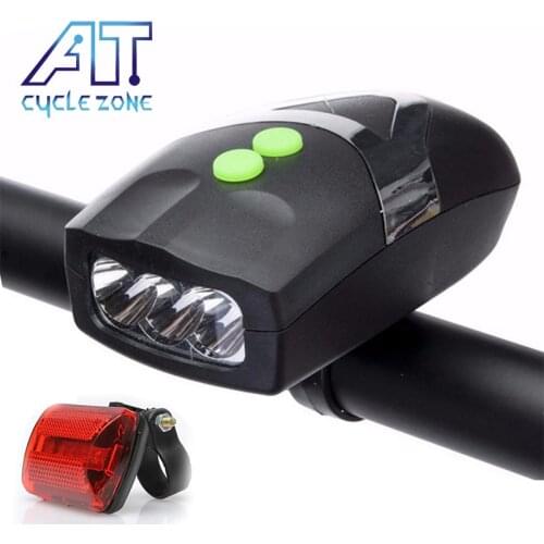 CYCLE ZONE 3 LED Bell Bike Bright Light Horns Ring Bicycle Safety Light Front Lamp Alarm Sound Cycling Headlight For Bicycles