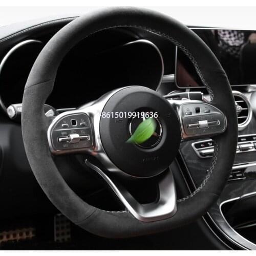 For Benz c200l glc260l gla200 e c180l e300l hand sewning black suede car steering wheel cover