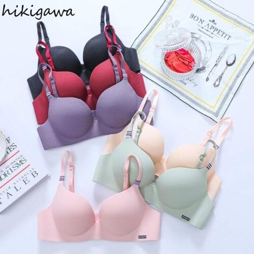 Hikigawa Seamless Women Push Up Bra Underwear Sexy Bra Wire Free Adjustable Straps Lingerie Fashion Style Brassiere A B Cup