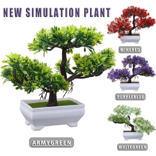 Artificial Plants With Bonsai Pot Fake Flowers Potted Plant Simulation Pine Tree Ornaments Garden Home Decor