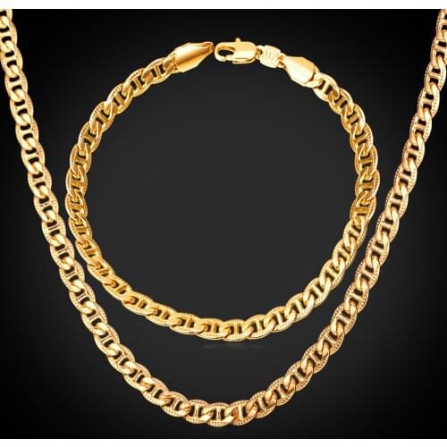 Men Jewelry Set Trendy Fancy Style Mariner Chain Bracelet And Necklace Set Rose Gold / Gold/Silver Color NH1566