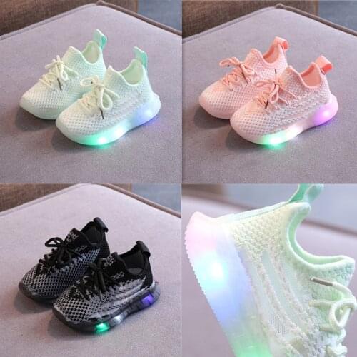 Size 21-30 Childrens Flying Woven Sneakers Spring and Autumn New Boys and Girls Mesh Led Lighted Casual Kids Coconut Shoes Tide