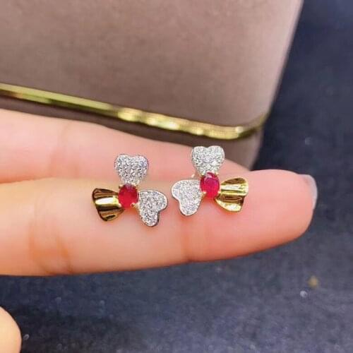 Best Gift Natural Real Natural Ruby Earring 925 sterling silver Fine jewelry For men women Earring