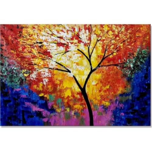 Unframed 100% Handpainted Modern Colorful Tree Palette Knife Oil Painting On Canvas Wall Art Pictures For Home Decoration 60X90